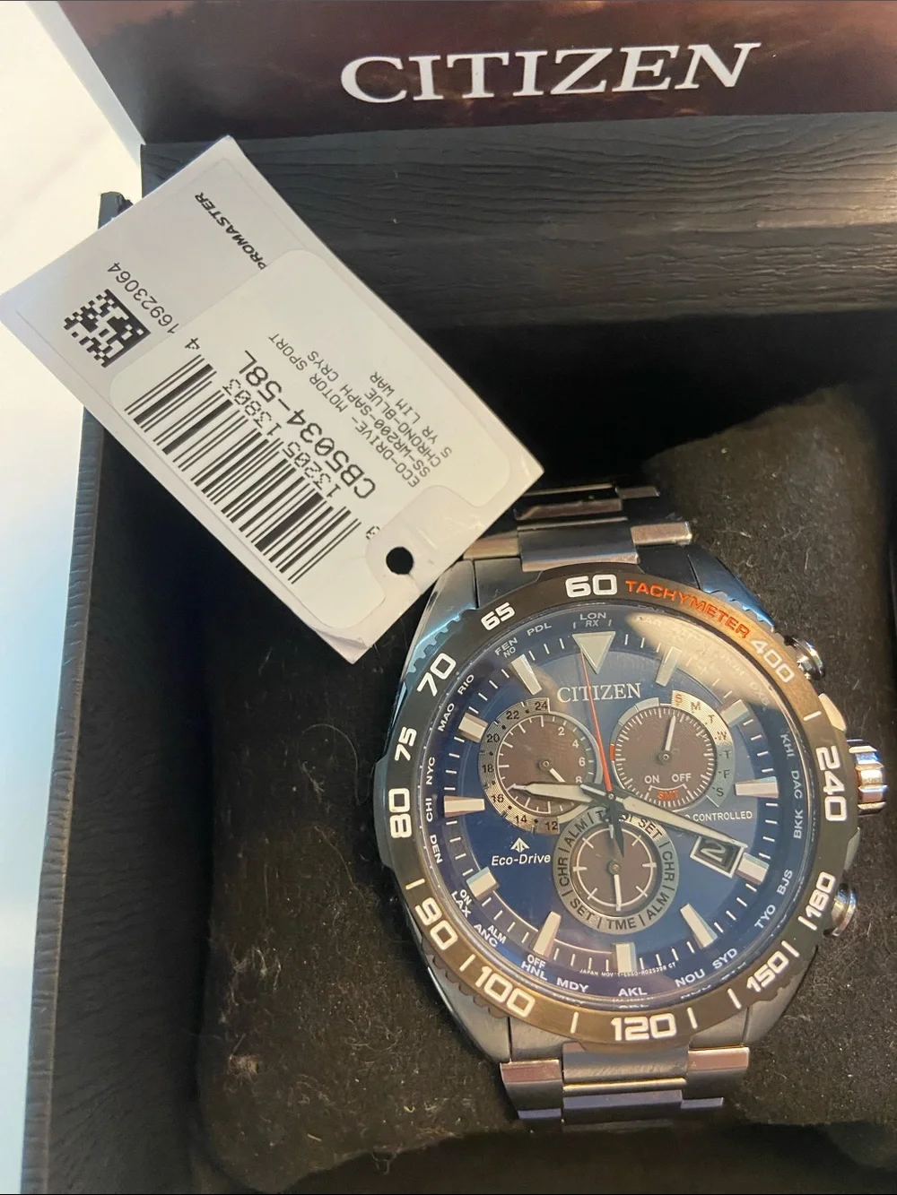 Citizen Eco-Drive Stainless Watch with Blue Dial and Silver Bracelet.. sapphire